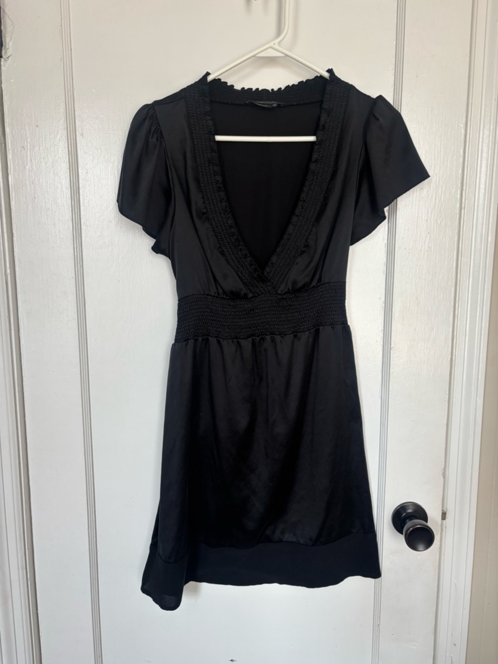 BCBGMaxAzria Black V-Neck Smocked-Waist Mini Dress